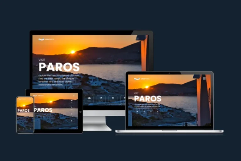 Σύγχρονη ιστοσελίδα που εμφανίζεται σε laptop, tablet και smartphone, με καθαρό και responsive design.