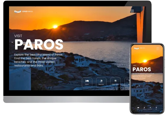 Web design για ιστοσελίδα στην Πάρο με ηλιοβασίλεμα και παραλίες – παράδειγμα κατασκευής ιστοσελίδας από iPixel.gr